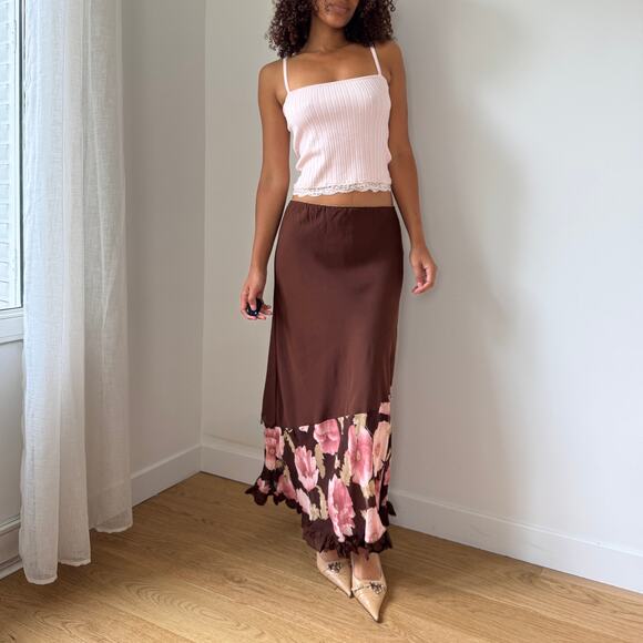 Vintage Italian Brown & Pink Mesh Floral Maxi Skirt (XS/S) - Picture 4 of 5